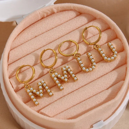 Pearl Initial Hoop Earrings