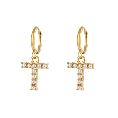 Pearl Initial Hoop Earrings