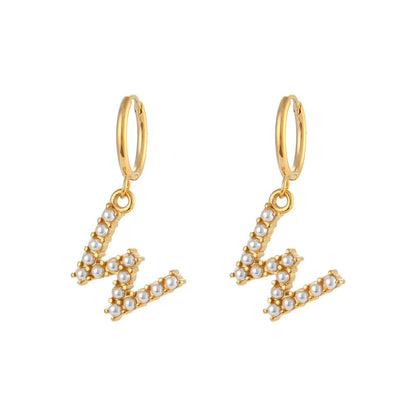 Pearl Initial Hoop Earrings