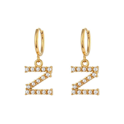 Pearl Initial Hoop Earrings