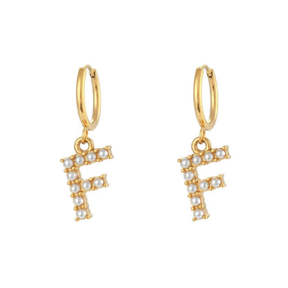 Pearl Initial Hoop Earrings