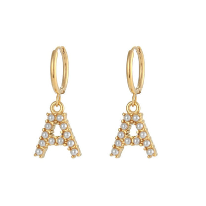 Pearl Initial Hoop Earrings