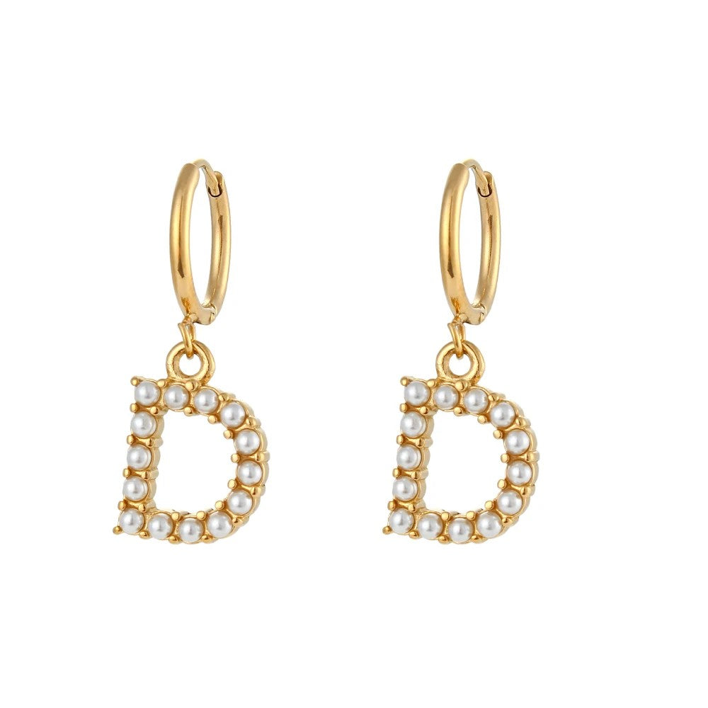 Pearl Initial Hoop Earrings