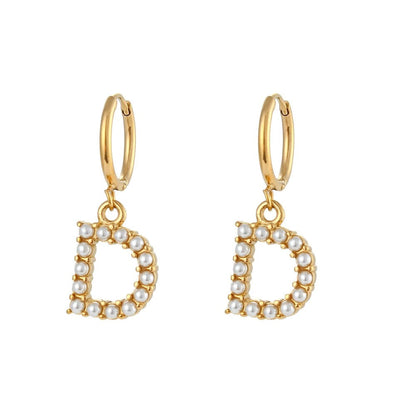 Pearl Initial Hoop Earrings