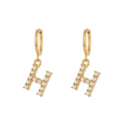 Pearl Initial Hoop Earrings