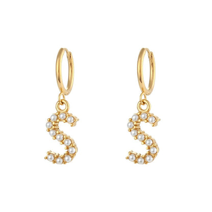 Pearl Initial Hoop Earrings