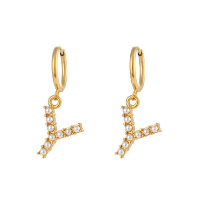 Pearl Initial Hoop Earrings
