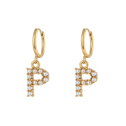 Pearl Initial Hoop Earrings