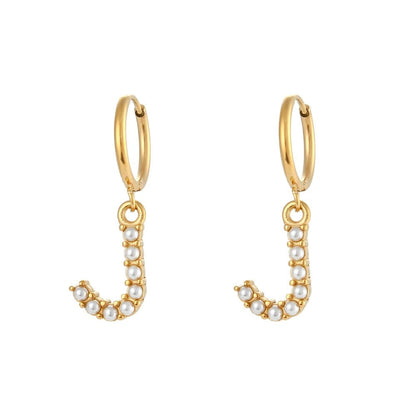 Pearl Initial Hoop Earrings