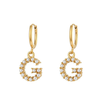 Pearl Initial Hoop Earrings