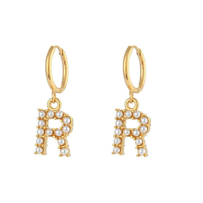Pearl Initial Hoop Earrings