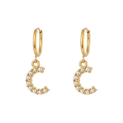 Pearl Initial Hoop Earrings