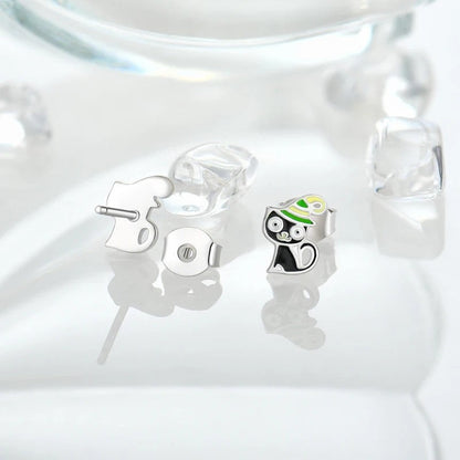 Enamel Witch Cat Stud Earrings