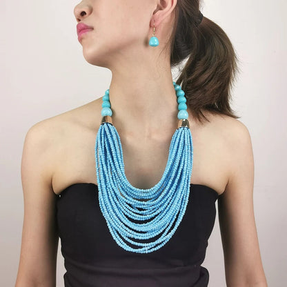 Coral Seed Bead Necklace & Earring Set