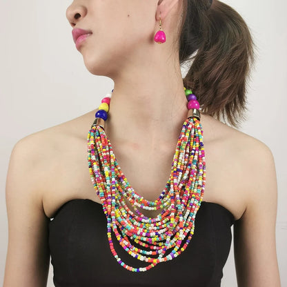 Coral Seed Bead Necklace & Earring Set