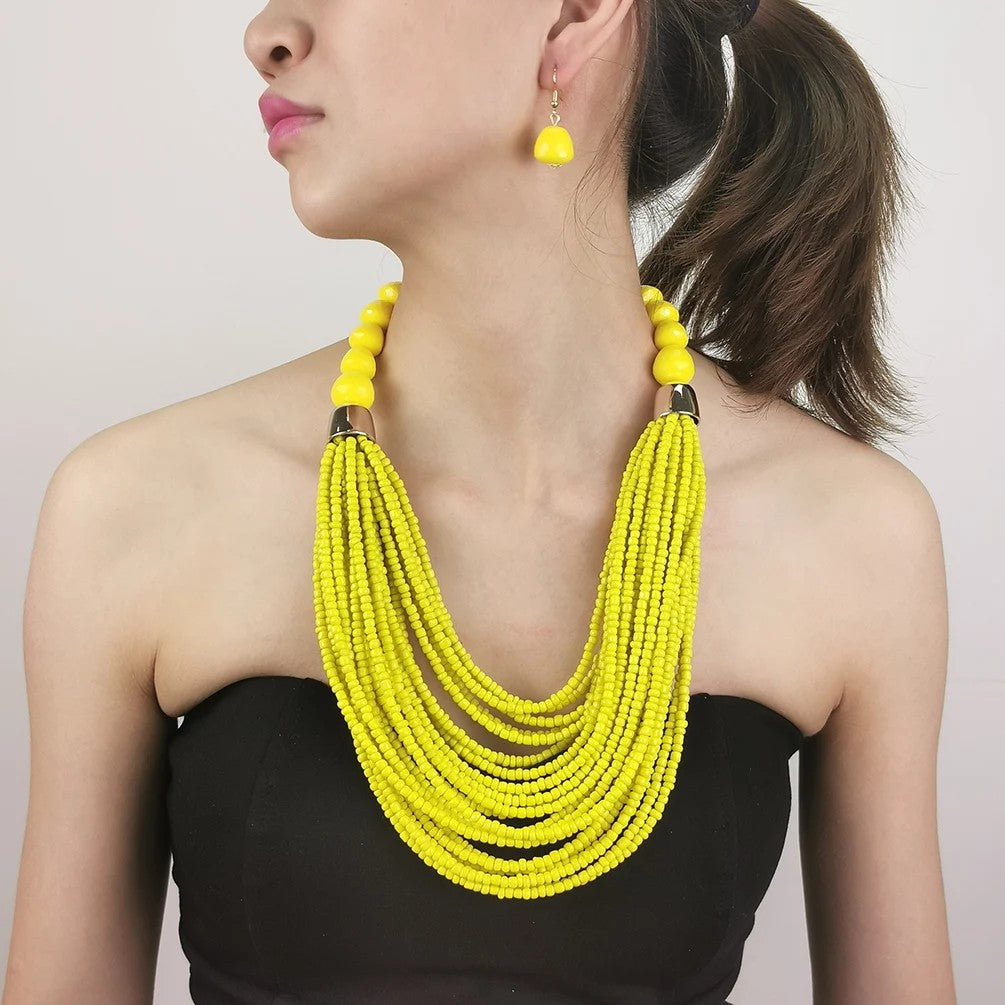 Coral Seed Bead Necklace & Earring Set