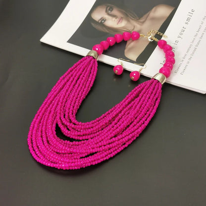 Coral Seed Bead Necklace & Earring Set