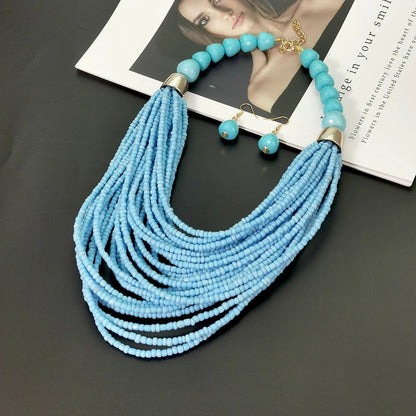 Coral Seed Bead Necklace & Earring Set