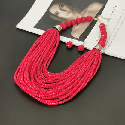 Coral Seed Bead Necklace & Earring Set