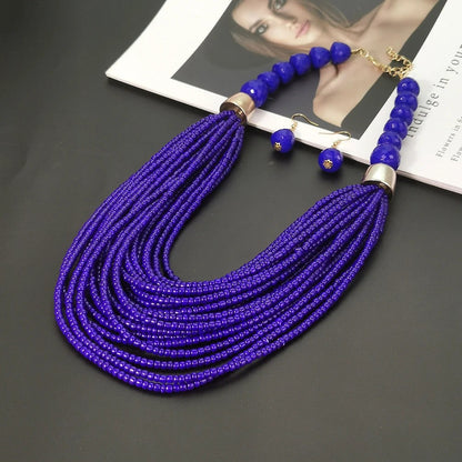 Coral Seed Bead Necklace & Earring Set