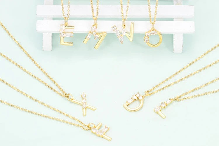 Crystal Initial Bow Necklace