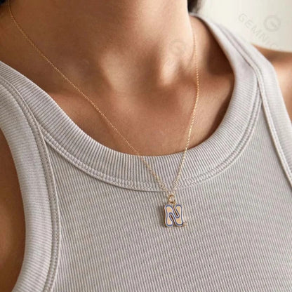 Wavy Blue Enamel Initial Necklace