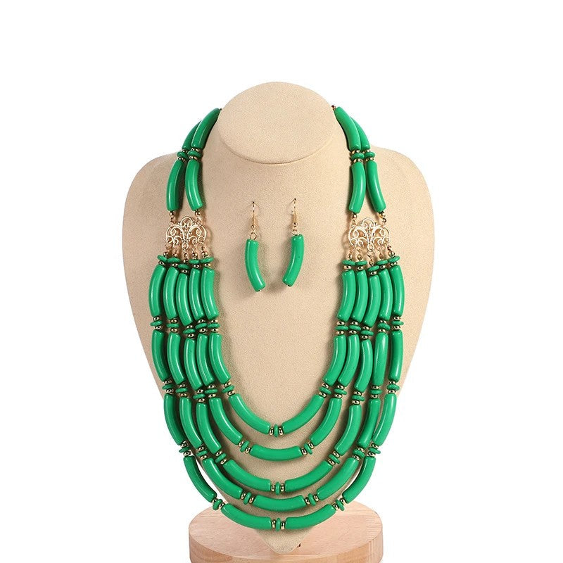 Blue Bead Layered Necklace Set