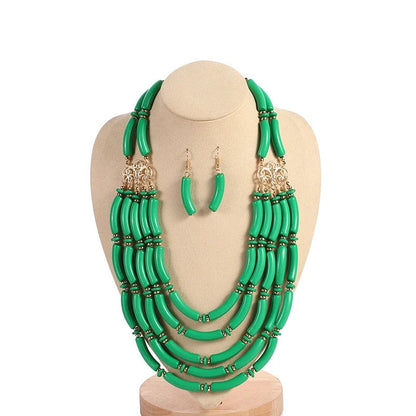 Blue Bead Layered Necklace Set