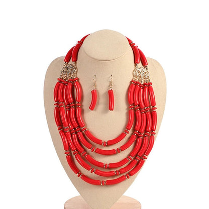 Blue Bead Layered Necklace Set