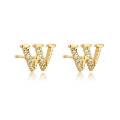 Crystal Initial W Stud Earrings
