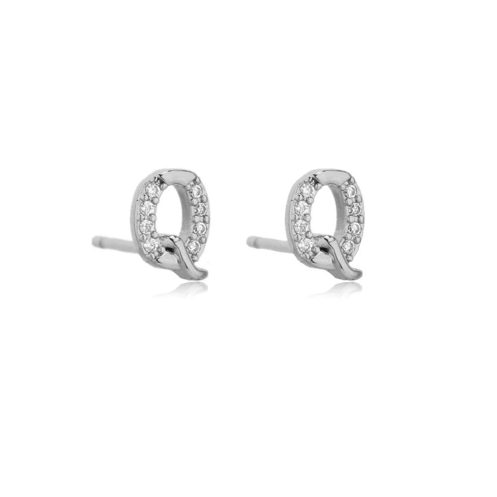 Crystal Initial W Stud Earrings