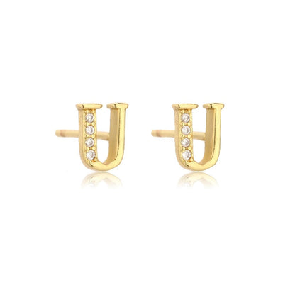 Crystal Initial W Stud Earrings