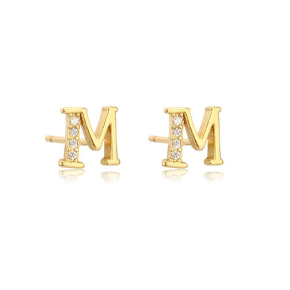 Crystal Initial W Stud Earrings