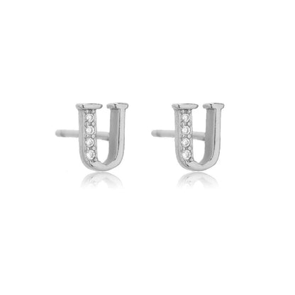 Crystal Initial W Stud Earrings