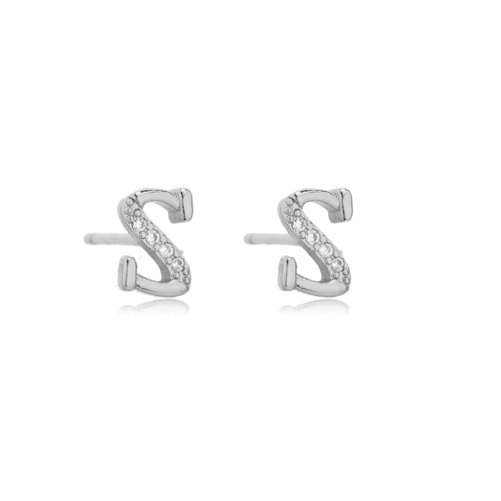 Crystal Initial W Stud Earrings
