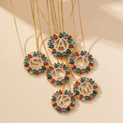 Multicolor Crystal Initial Sunburst Necklace