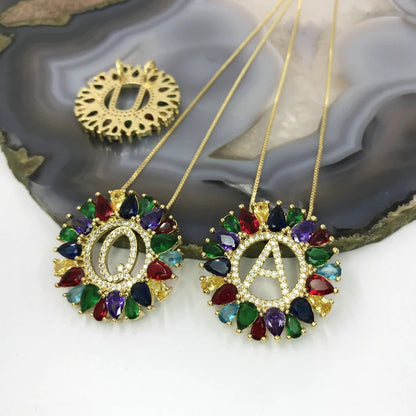 Multicolor Crystal Initial Sunburst Necklace
