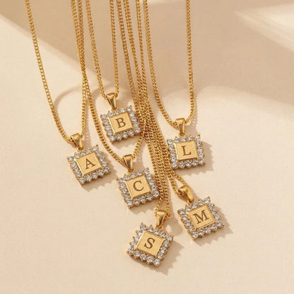 Crystal Initial Square Necklace