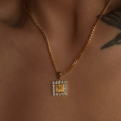 Crystal Initial Square Necklace