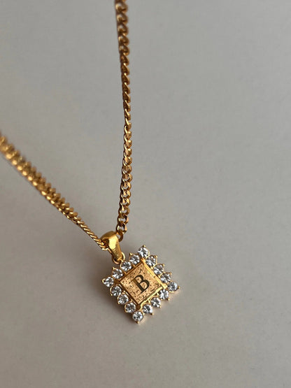 Crystal Initial Square Necklace