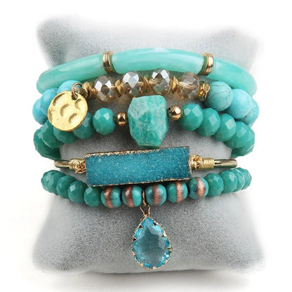 Turquoise Druzy & Bead Stack Bracelet Set