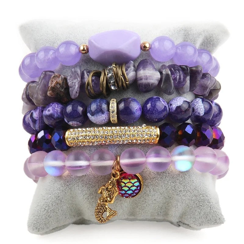 Turquoise Druzy & Bead Stack Bracelet Set