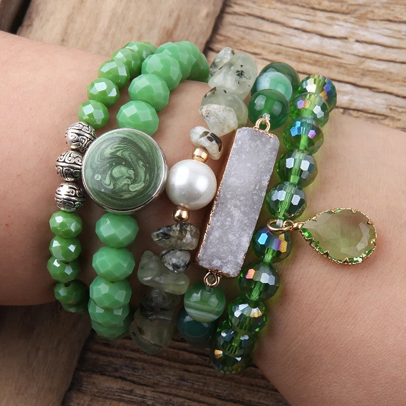 Turquoise Druzy & Bead Stack Bracelet Set