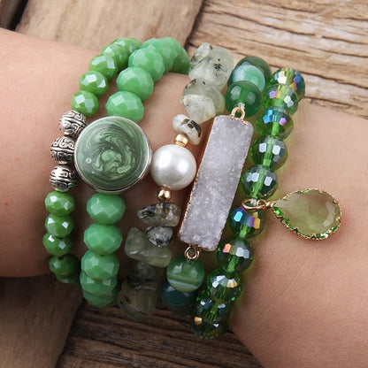 Turquoise Druzy & Bead Stack Bracelet Set