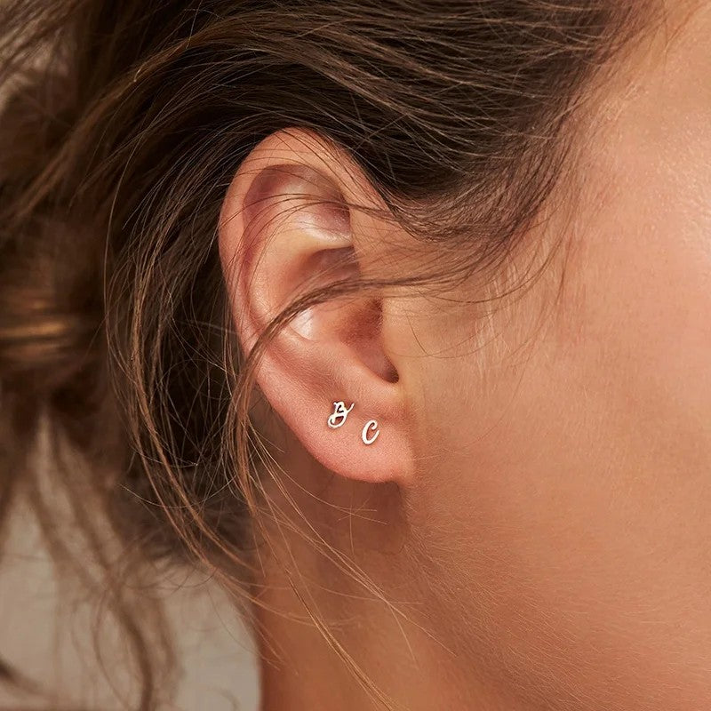 Cursive Letter A Stud Earrings