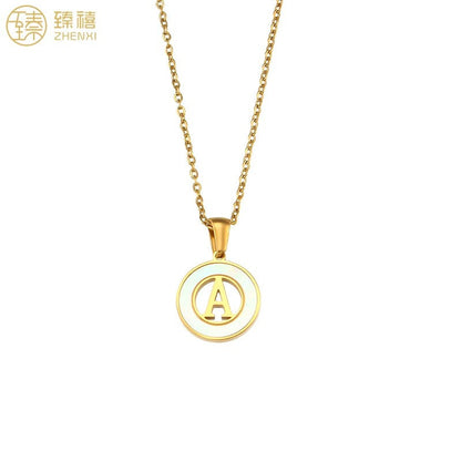 Shell Initial Disc Necklace