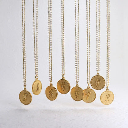 Old English Initial Disc Necklace