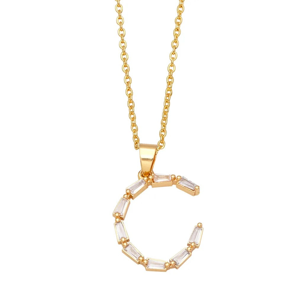 Baguette Crystal Letter A Necklace