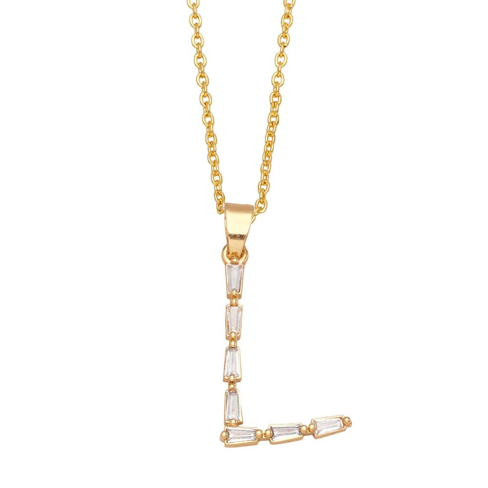 Baguette Crystal Letter A Necklace