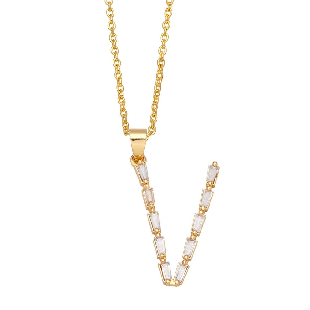 Baguette Crystal Letter A Necklace